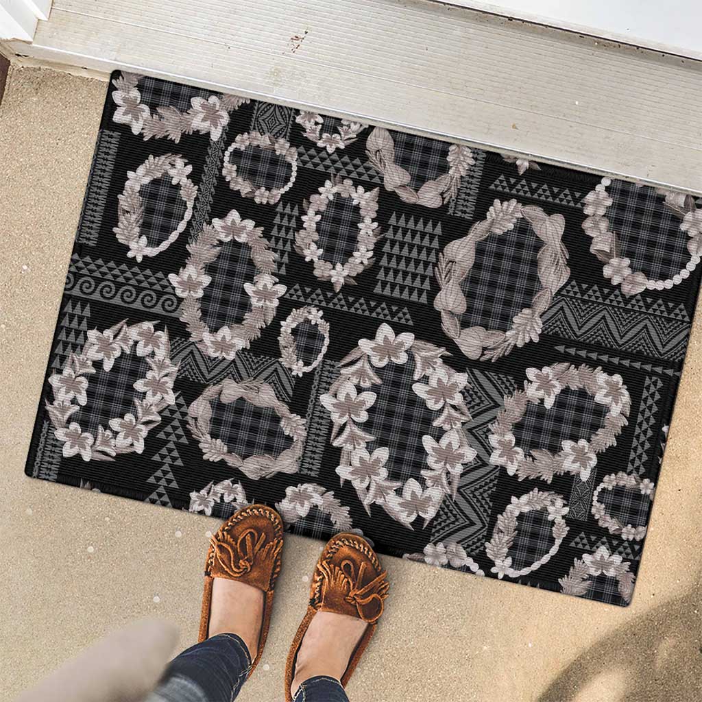 Hawaiian Leis Rubber Doormat Kakau Tattoos and Palaka Pastel Grayscale LT03 - Polynesian Pride