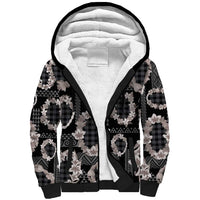 Hawaiian Leis Sherpa Hoodie Kakau Tattoos and Palaka Pastel Grayscale LT03 Unisex Black - Polynesian Pride