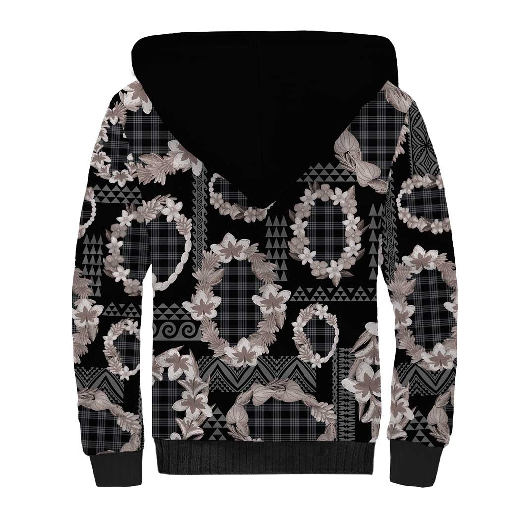 Hawaiian Leis Sherpa Hoodie Kakau Tattoos and Palaka Pastel Grayscale LT03 - Polynesian Pride