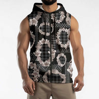 Hawaiian Leis Sleeveless Zip Hoodie Kakau Tattoos and Palaka Pastel Grayscale LT03 - Polynesian Pride