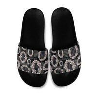 Hawaiian Leis Slide Sandals Kakau Tattoos and Palaka Pastel Grayscale LT03 Black - Polynesian Pride