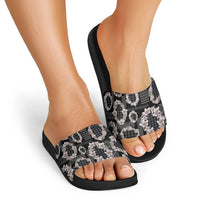 Hawaiian Leis Slide Sandals Kakau Tattoos and Palaka Pastel Grayscale LT03 - Polynesian Pride