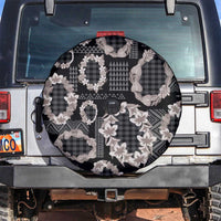 Hawaiian Leis Spare Tire Cover Kakau Tattoos and Palaka Pastel Grayscale LT03 Black - Polynesian Pride