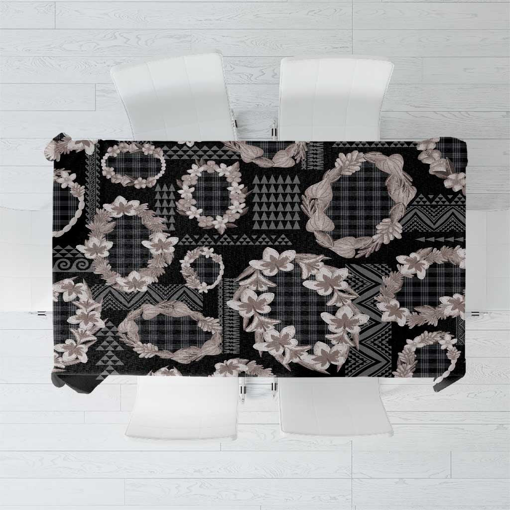 Hawaiian Leis Tablecloth Kakau Tattoos and Palaka Pastel Grayscale LT03 Black - Polynesian Pride