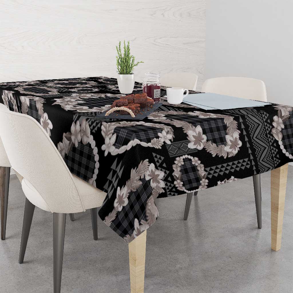 Hawaiian Leis Tablecloth Kakau Tattoos and Palaka Pastel Grayscale LT03 - Polynesian Pride