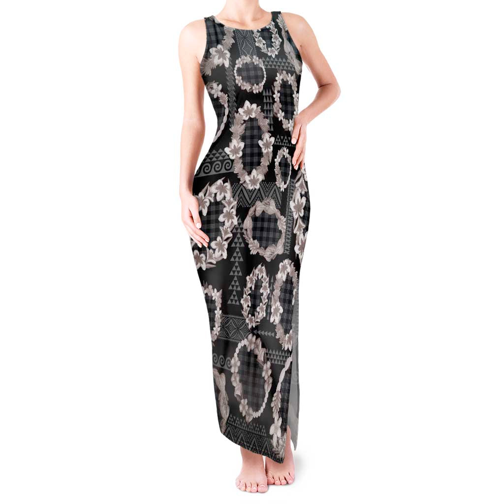 Hawaiian Leis Tank Maxi Dress Kakau Tattoos and Palaka Pastel Grayscale