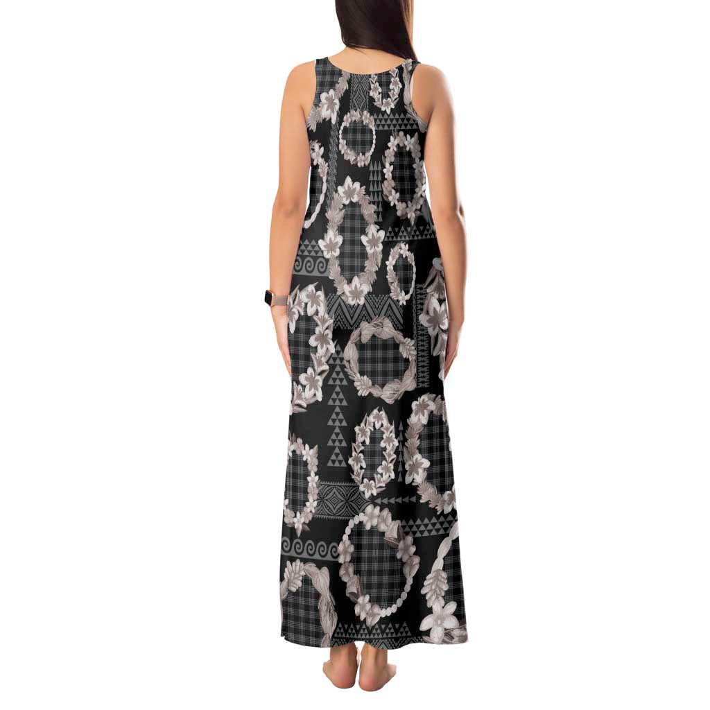 Hawaiian Leis Tank Maxi Dress Kakau Tattoos and Palaka Pastel Grayscale
