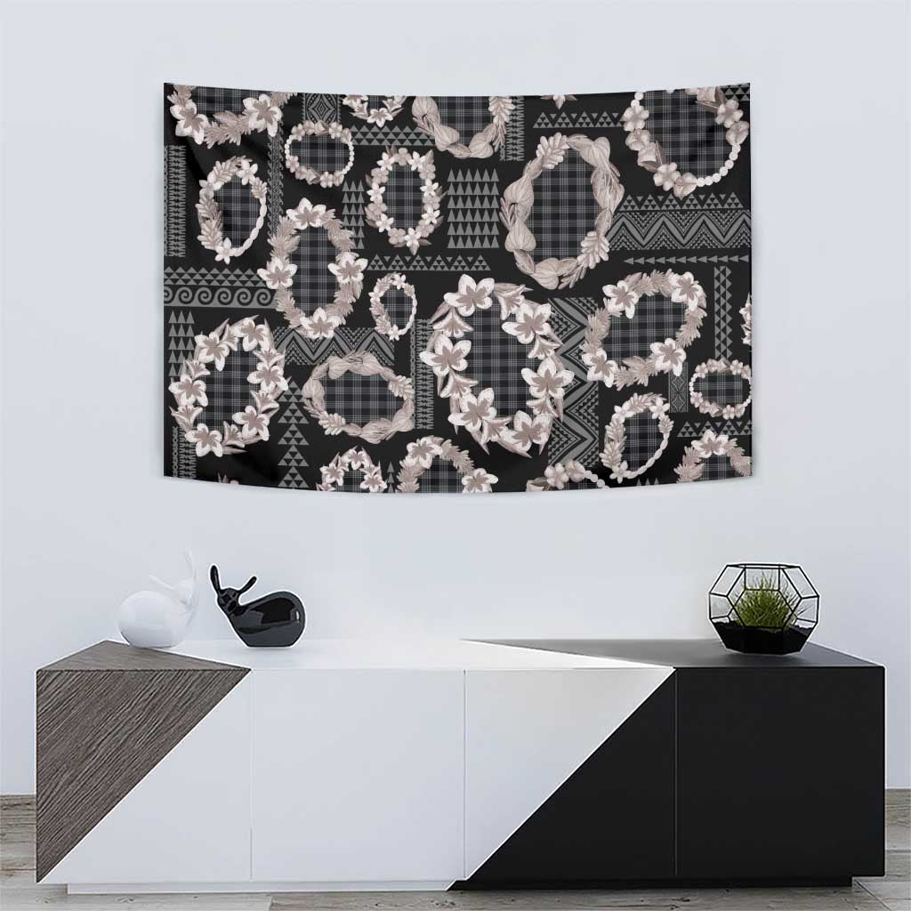 Hawaiian Leis Tapestry Kakau Tattoos and Palaka Pastel Grayscale LT03 - Polynesian Pride