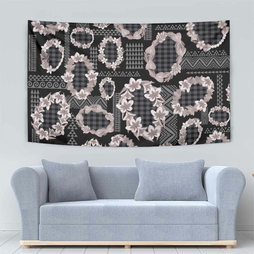 Hawaiian Leis Tapestry Kakau Tattoos and Palaka Pastel Grayscale LT03 - Polynesian Pride