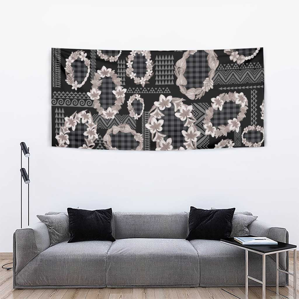 Hawaiian Leis Tapestry Kakau Tattoos and Palaka Pastel Grayscale LT03 - Polynesian Pride