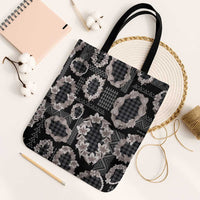 Hawaiian Leis Tote Bag Kakau Tattoos and Palaka Pastel Grayscale LT03 Black Strap One Size Black - Polynesian Pride