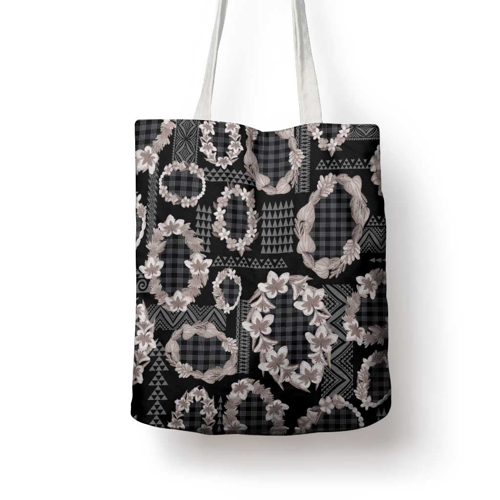Hawaiian Leis Tote Bag Kakau Tattoos and Palaka Pastel Grayscale LT03 - Polynesian Pride