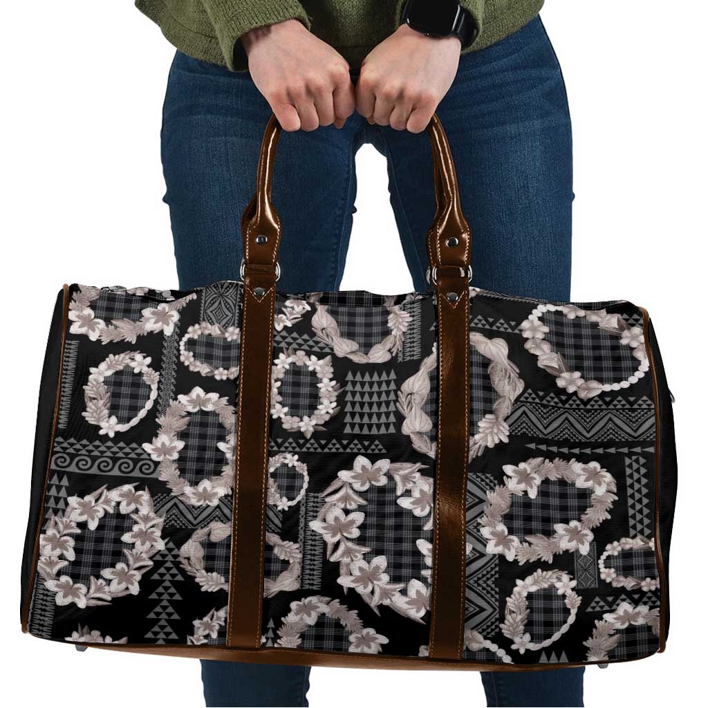 Hawaiian Leis Travel Bag Kakau Tattoos and Palaka Pastel Grayscale LT03 Black - Polynesian Pride