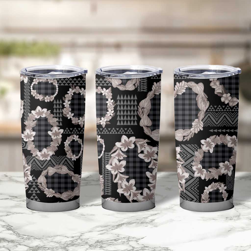 Hawaiian Leis Tumbler Cup Kakau Tattoos and Palaka Pastel Grayscale