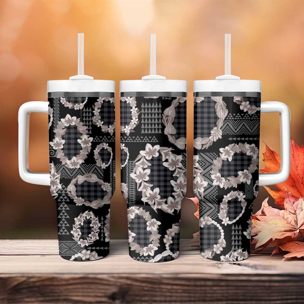 Hawaiian Leis Tumbler With Handle Kakau Tattoos and Palaka Pastel Grayscale LT03 - Polynesian Pride