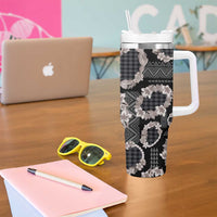 Hawaiian Leis Tumbler With Handle Kakau Tattoos and Palaka Pastel Grayscale LT03 - Polynesian Pride