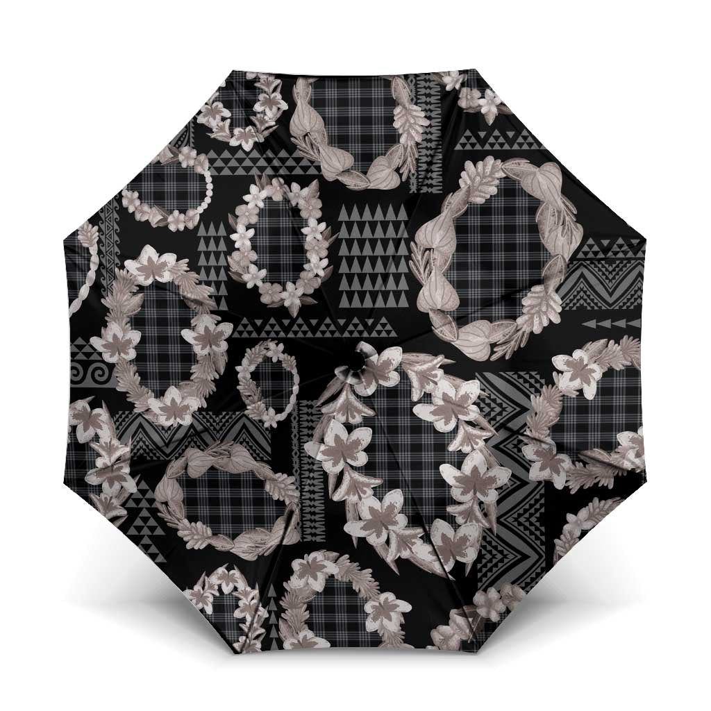 Hawaiian Leis Umbrella Kakau Tattoos and Palaka Pastel Grayscale LT03 One Size Folded 11.42 inch Opened Diameter 37.4 inch Black - Polynesian Pride