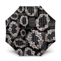 Hawaiian Leis Umbrella Kakau Tattoos and Palaka Pastel Grayscale LT03 One Size Folded 11.42 inch Opened Diameter 37.4 inch Black - Polynesian Pride