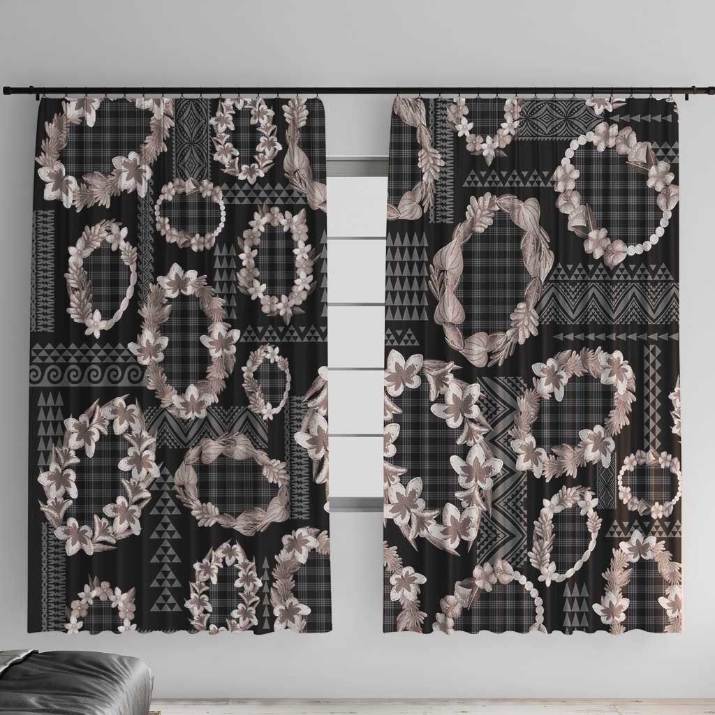 Hawaiian Leis Window Curtain Kakau Tattoos and Palaka Pastel Grayscale LT03 With Hooks Black - Polynesian Pride