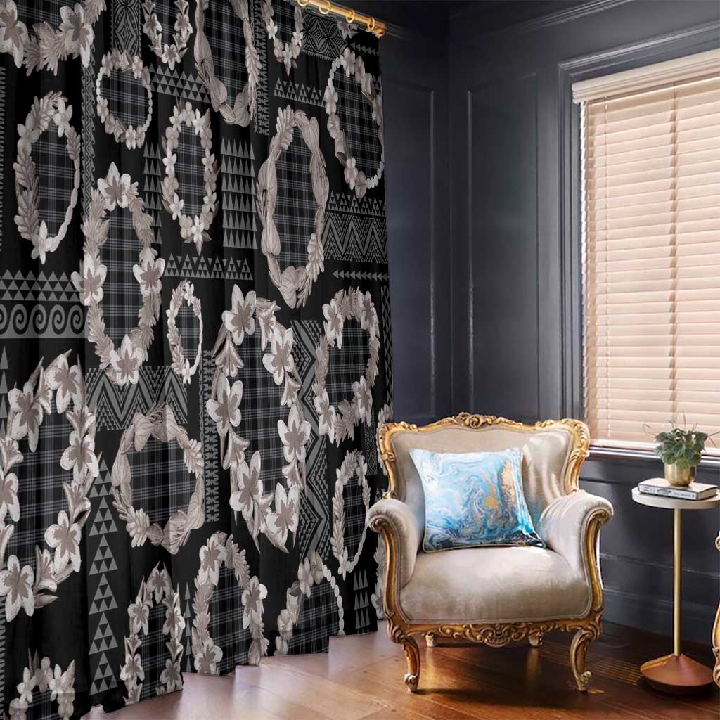 Hawaiian Leis Window Curtain Kakau Tattoos and Palaka Pastel Grayscale LT03 - Polynesian Pride