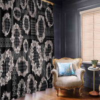 Hawaiian Leis Window Curtain Kakau Tattoos and Palaka Pastel Grayscale LT03 - Polynesian Pride