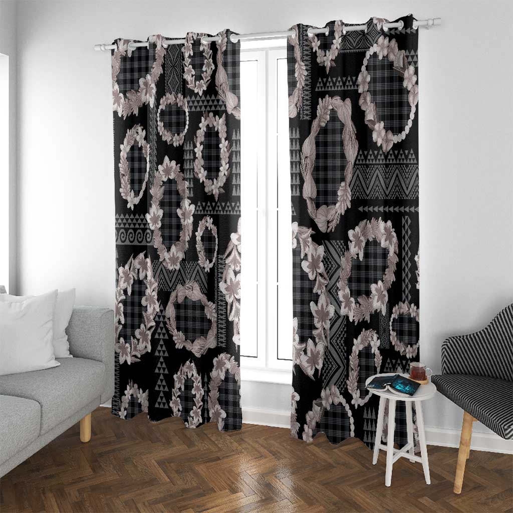 Hawaiian Leis Window Curtain Kakau Tattoos and Palaka Pastel Grayscale LT03 With Grommets Black - Polynesian Pride