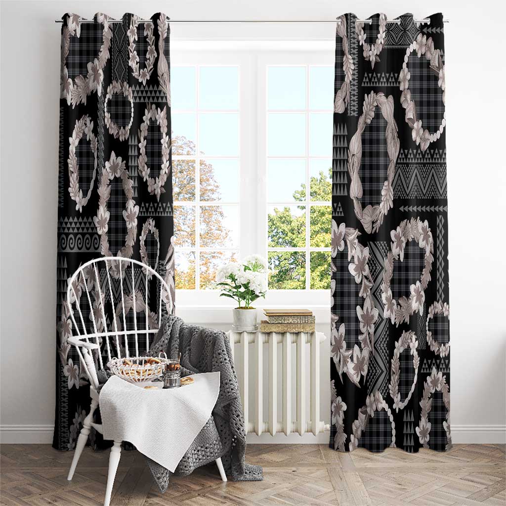Hawaiian Leis Window Curtain Kakau Tattoos and Palaka Pastel Grayscale LT03 - Polynesian Pride