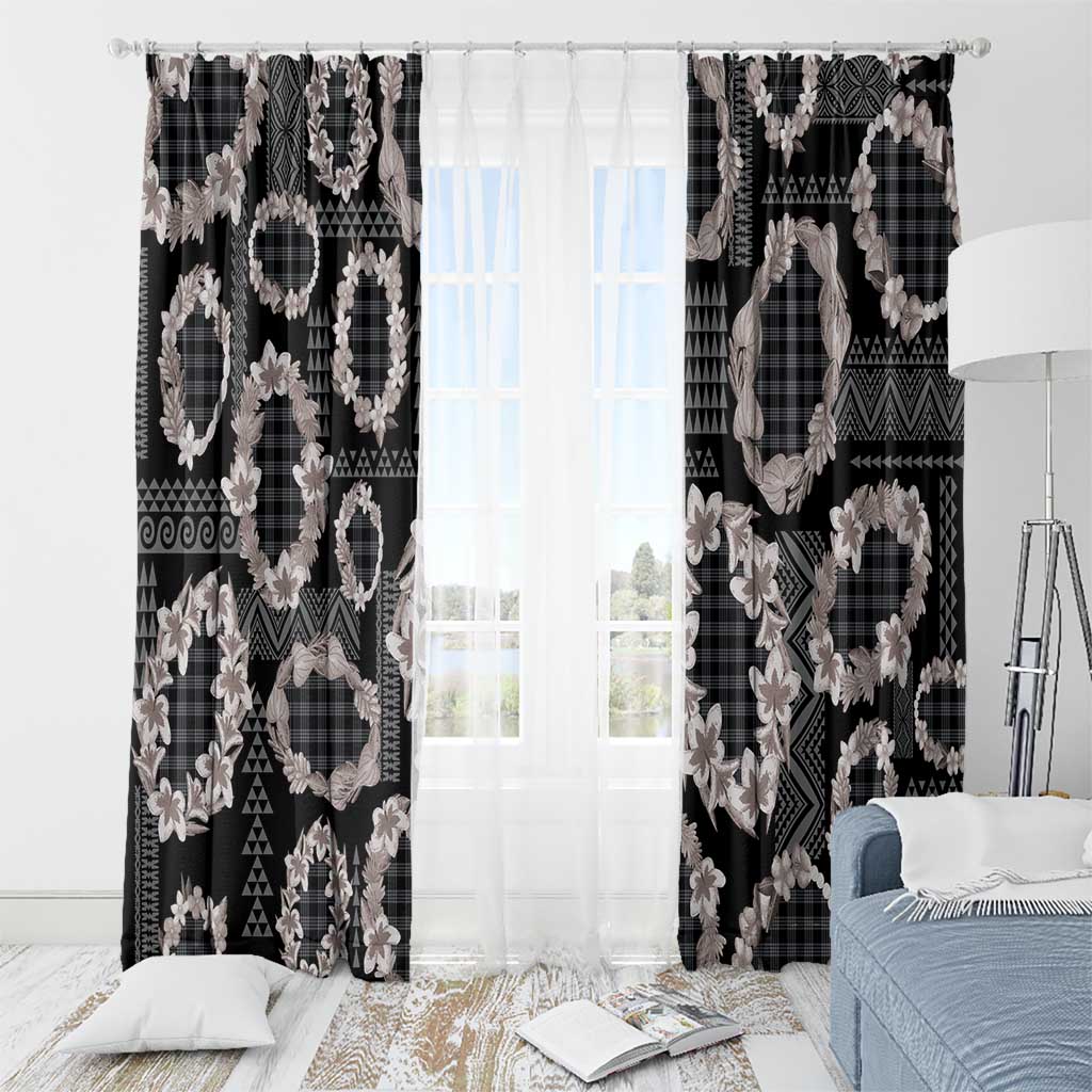 Hawaiian Leis Window Curtain Kakau Tattoos and Palaka Pastel Grayscale LT03 - Polynesian Pride