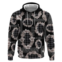 Hawaiian Leis Zip Hoodie Kakau Tattoos and Palaka Pastel Grayscale LT03 Pullover Hoodie Black - Polynesian Pride