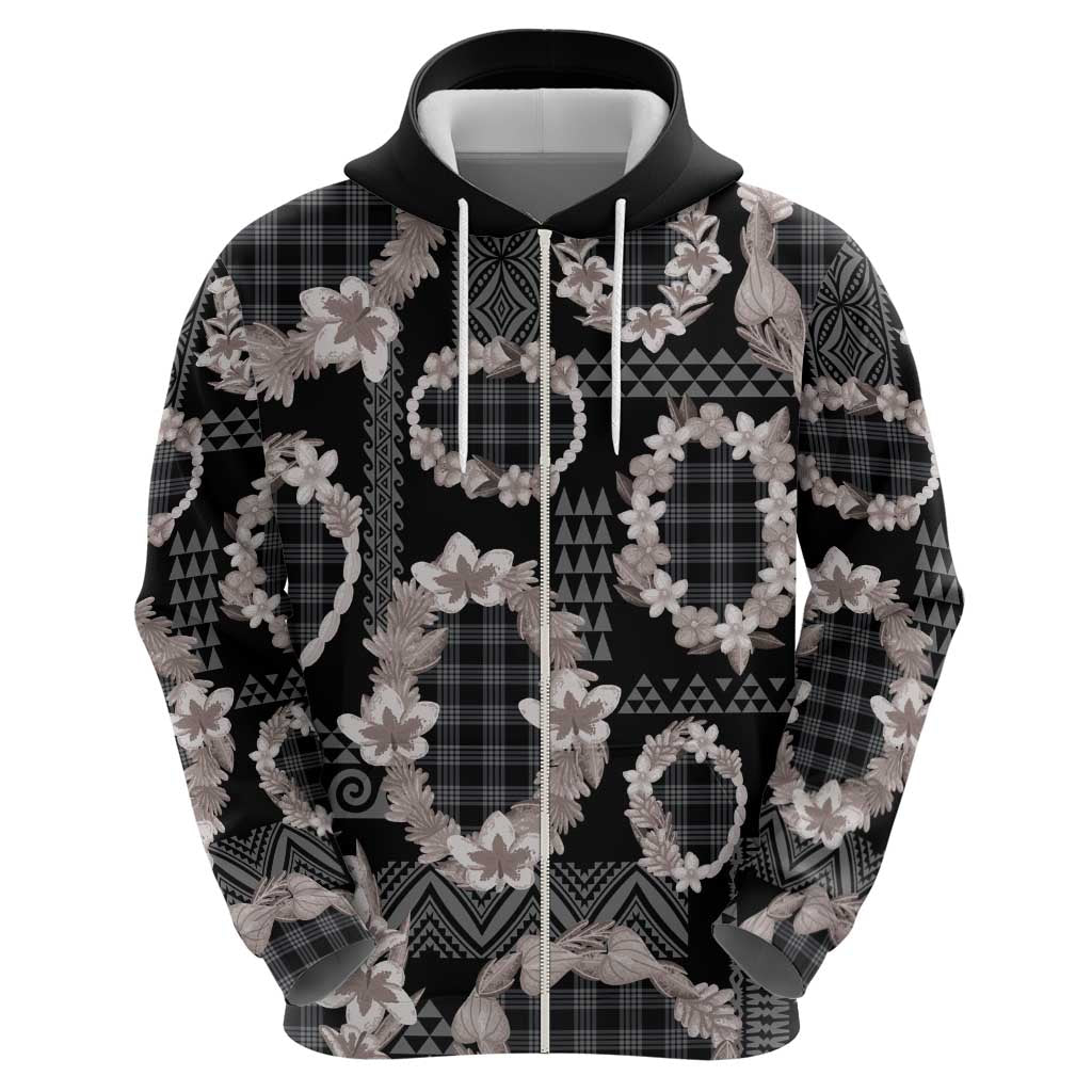Hawaiian Leis Zip Hoodie Kakau Tattoos and Palaka Pastel Grayscale LT03 - Polynesian Pride