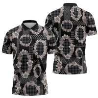 Hawaiian Leis Zipper Polo Shirt Kakau Tattoos and Palaka Pastel Grayscale LT03 - Polynesian Pride
