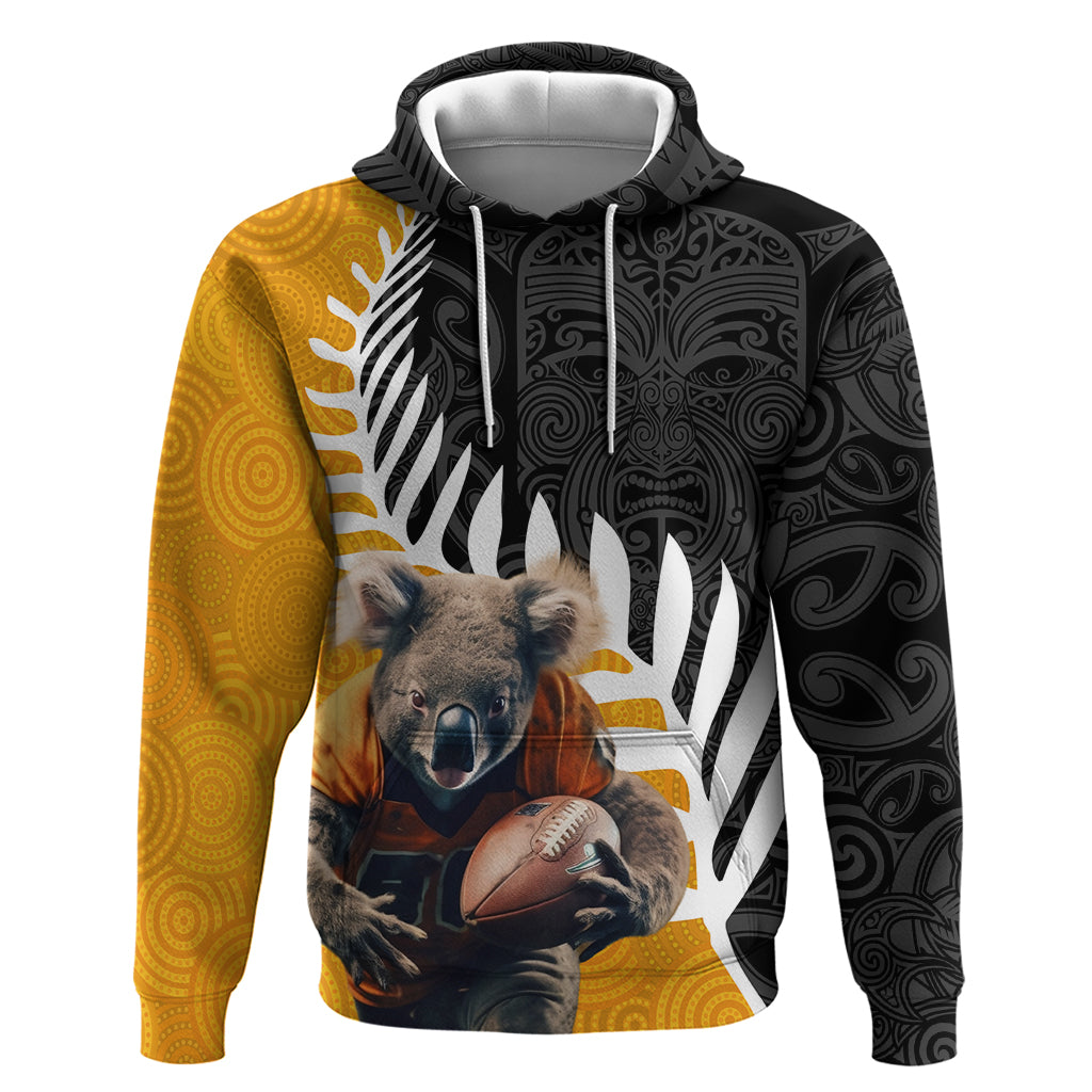 New Zealand and Australia Rugby Hoodie Koala and Maori Warrior Together