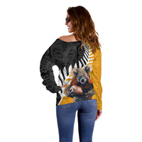 New Zealand and Australia Rugby Off Shoulder Sweater Koala and Maori Warrior Together