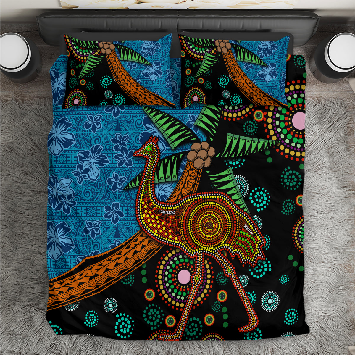 Fiji and Australia Bedding Set Palm Tree and Abogirinal Emu