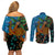 Fiji and Australia Couples Matching Off Shoulder Short Dress and Long Sleeve Button Shirt Palm Tree and Abogirinal Emu