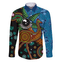 Fiji and Australia Family Matching Off The Shoulder Long Sleeve Dress and Hawaiian Shirt Palm Tree and Abogirinal Emu