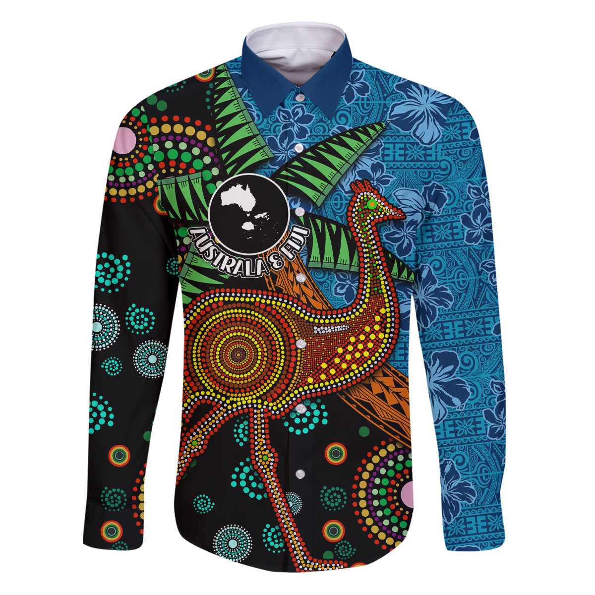 Fiji and Australia Family Matching Puletasi and Hawaiian Shirt Palm Tree and Abogirinal Emu