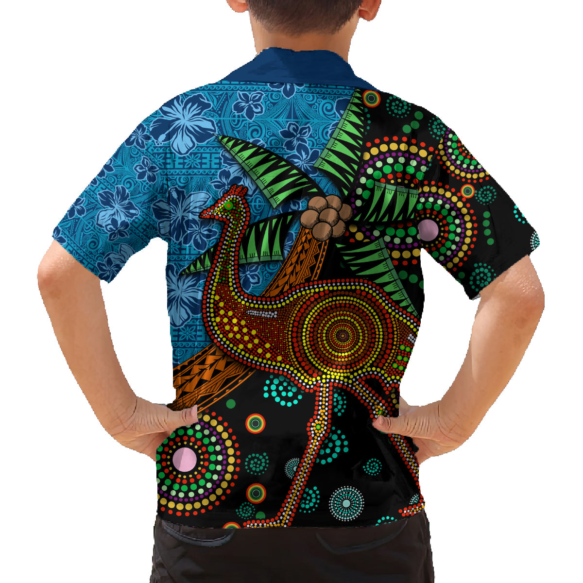 Fiji and Australia Family Matching Tank Maxi Dress and Hawaiian Shirt Palm Tree and Abogirinal Emu