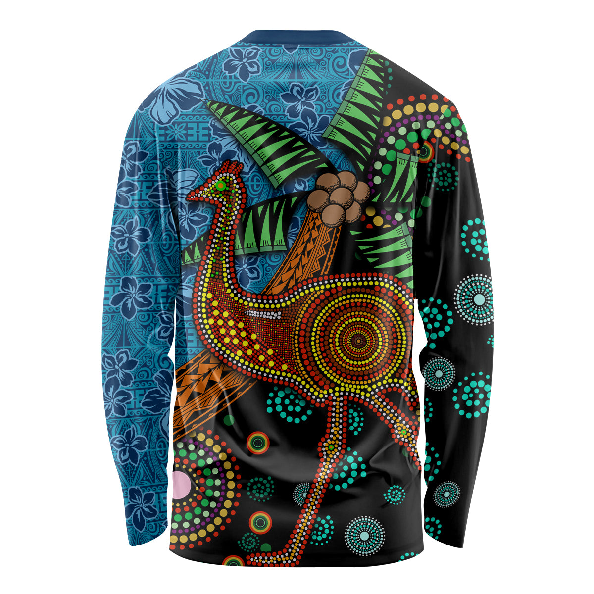 Fiji and Australia Long Sleeve Shirt Palm Tree and Abogirinal Emu