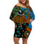 Fiji and Australia Off Shoulder Short Dress Palm Tree and Abogirinal Emu