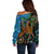 Fiji and Australia Off Shoulder Sweater Palm Tree and Abogirinal Emu