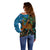 Fiji and Australia Off Shoulder Sweater Palm Tree and Abogirinal Emu