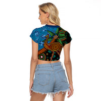Fiji and Australia Raglan Cropped T Shirt Palm Tree and Abogirinal Emu