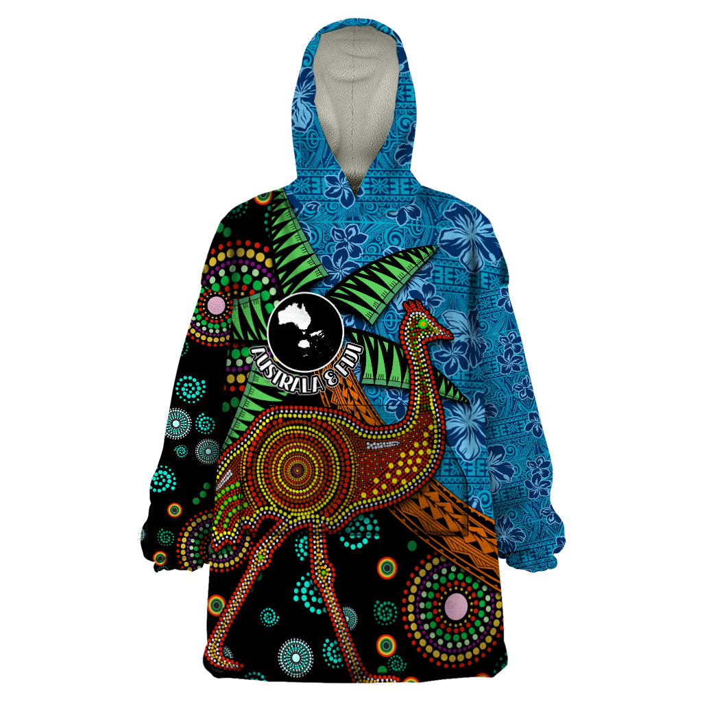 Fiji and Australia Wearable Blanket Hoodie Palm Tree and Abogirinal Emu