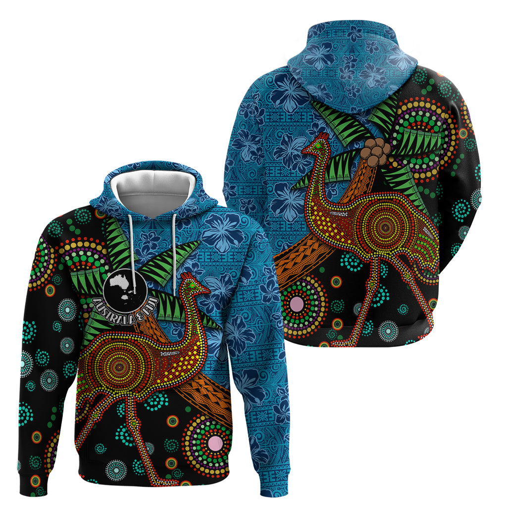 Fiji and Australia Zip Hoodie Palm Tree and Abogirinal Emu