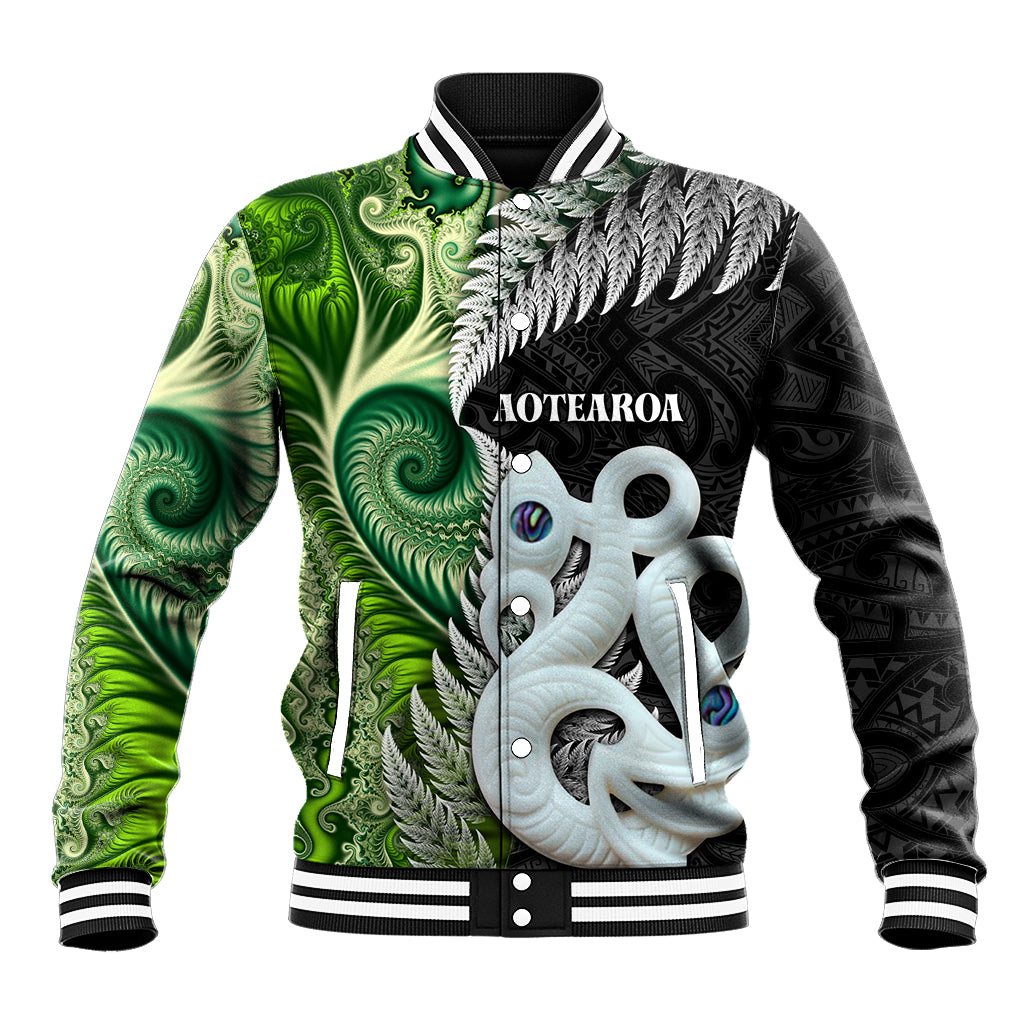 New Zealand Koru Natural Baseball Jacket Manaia and Silver Fern Maori Pattern