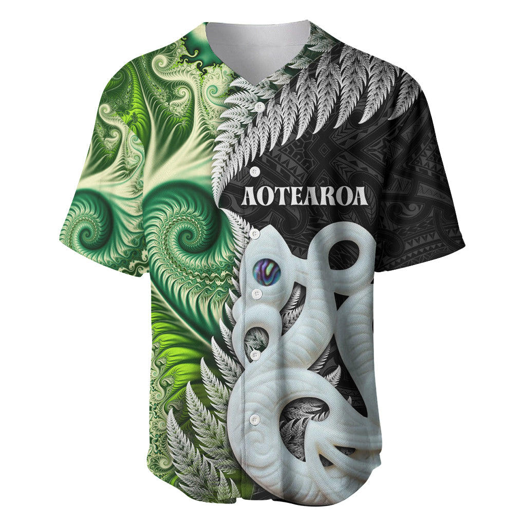 New Zealand Koru Natural Baseball Jersey Manaia and Silver Fern Maori Pattern