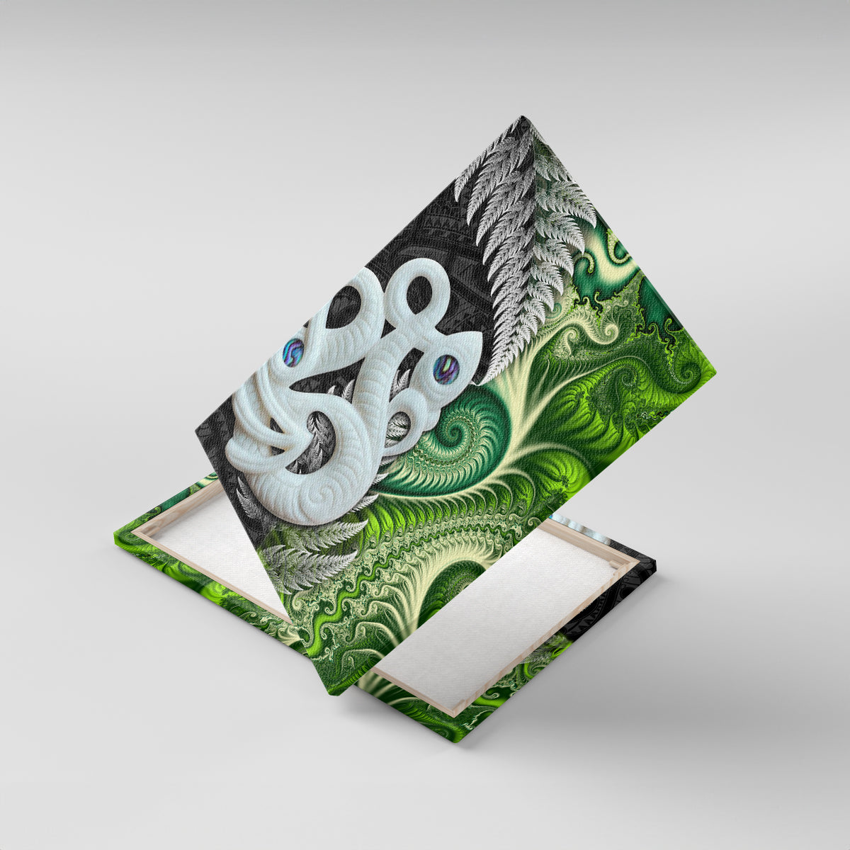 New Zealand Koru Natural Canvas Wall Art Manaia and Silver Fern Maori Pattern