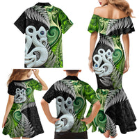 New Zealand Koru Natural Family Matching Mermaid Dress and Hawaiian Shirt Manaia and Silver Fern Maori Pattern