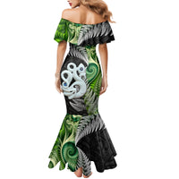 New Zealand Koru Natural Family Matching Mermaid Dress and Hawaiian Shirt Manaia and Silver Fern Maori Pattern